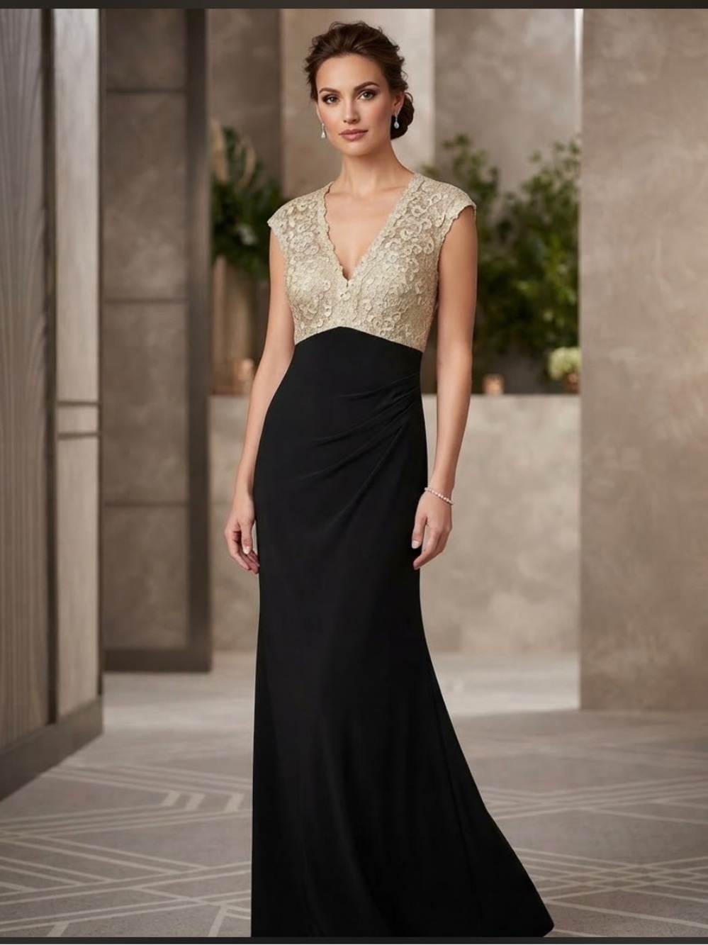 Xscape Womens 14 Black Gold Lace Evening Gown Long Formal Dress Cocktail Maxi